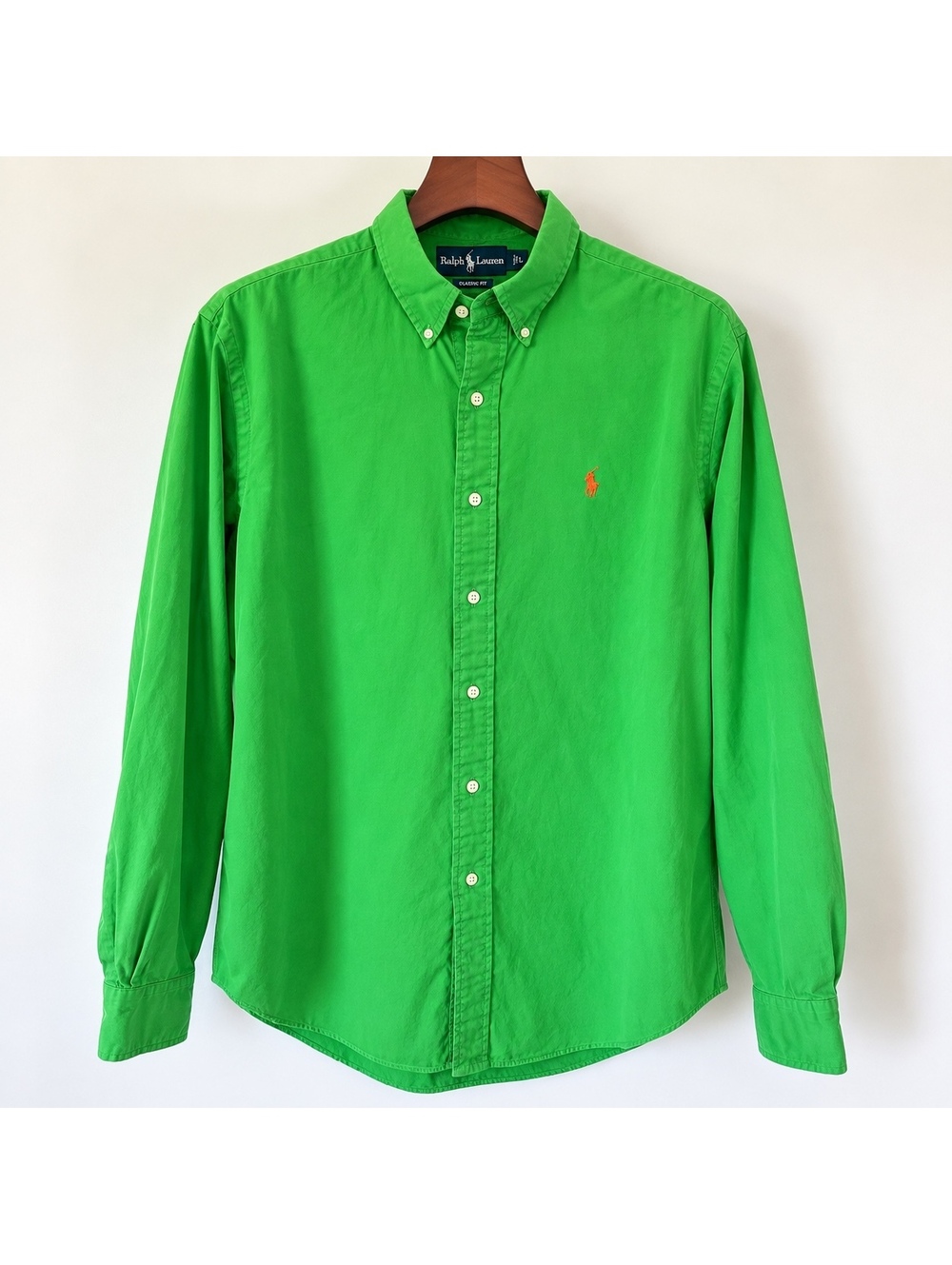 Polo Ralph Lauren Classic Fit Bright Lime Green Button-Down Shirt, Size L